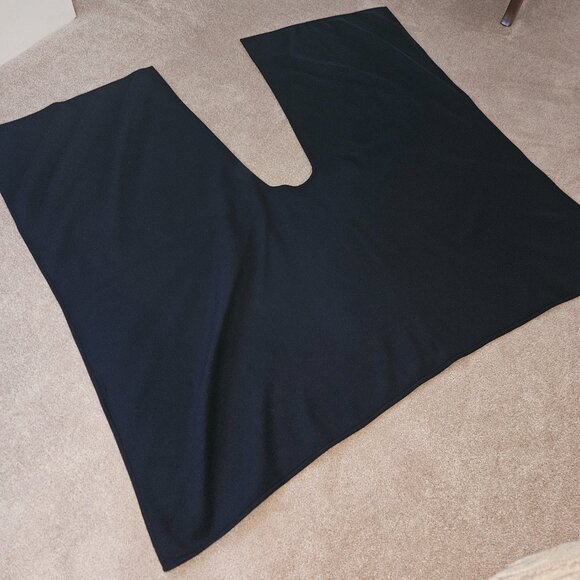 **SALE**Navy Blue Wool/Wool Blend Poncho/Cape with Leather Trim - Picture 7 of 7